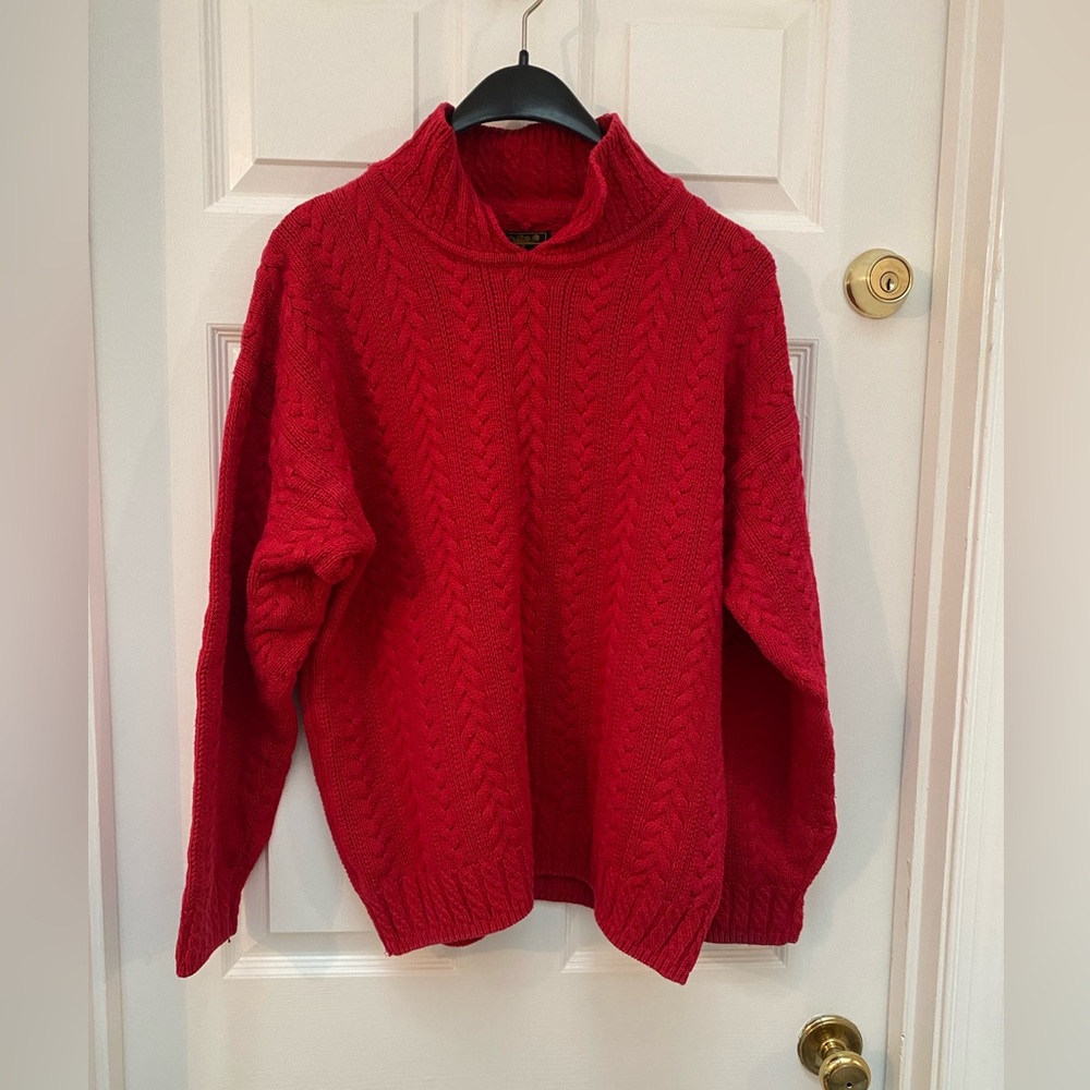 Eddie Bauer Vibrant Red 100% Cotton Turtleneck Sweater - Large